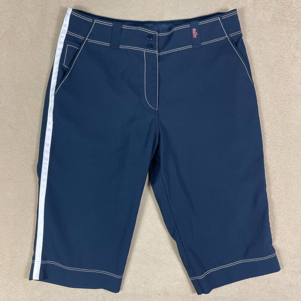 Nike Golf Womens 4 Bermuda Shorts Blue Lightweight Stretch‎ Pocket Snap Closure